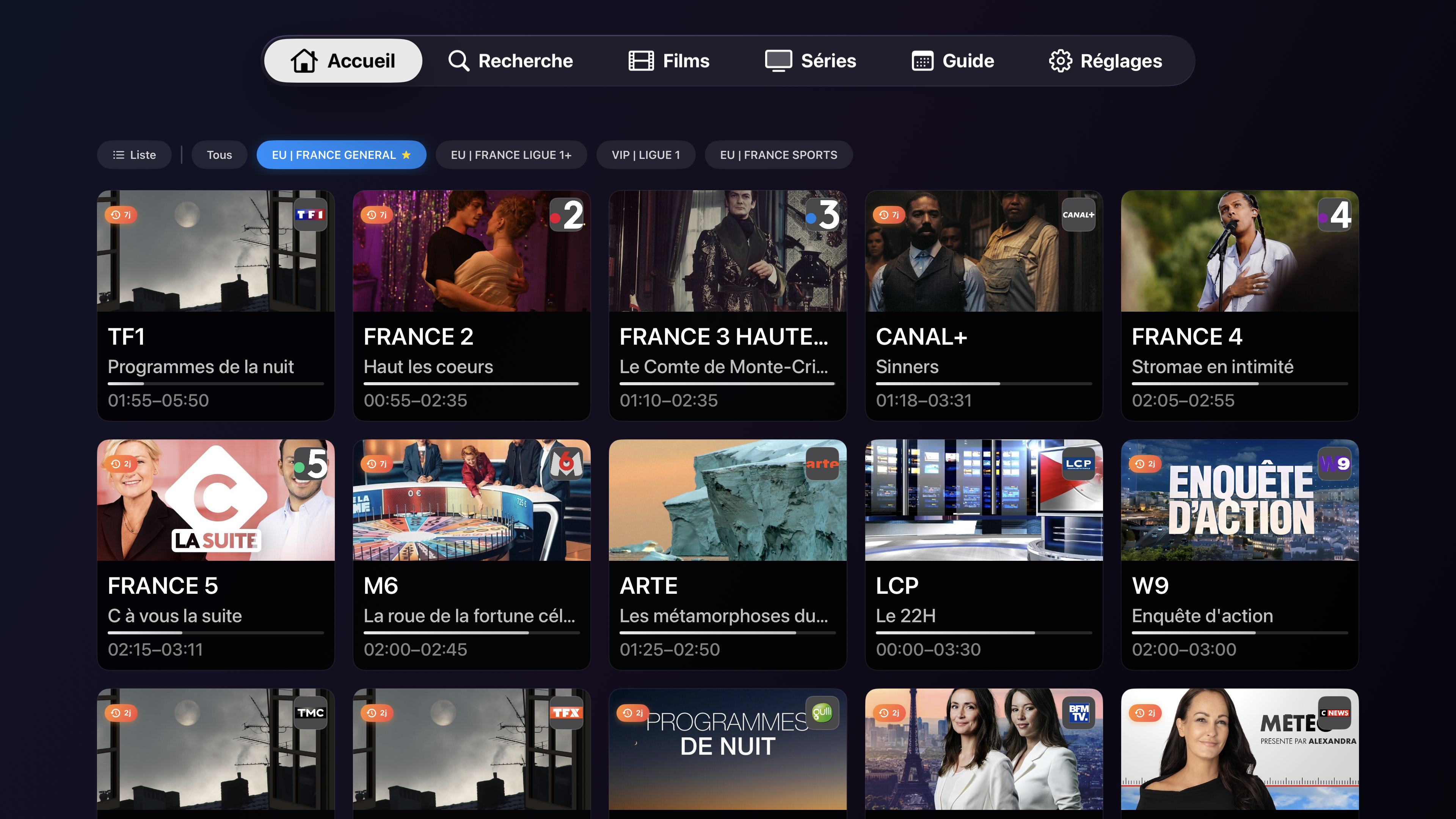 Interface Accueil Noopy TV